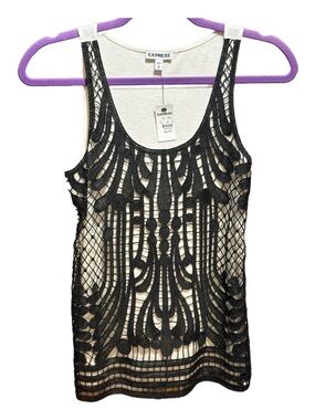NWT - Express, Black Crochet Overlay Tank with Cream Underlayer